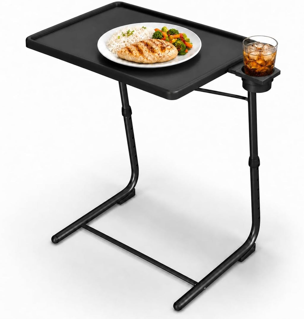 Our Modern Space Adjustable TV Tray Table - 6 Height & 3 Tilt Angle Settings | Multifunctional Foldable Tray Table for Eating Laptop Dinner or Bed Use | Easy to Assemble & Store | Portable Desk