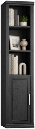 Rresyet 60" Bookshelf with Door Storage Cabinet, 5-Tier, Black