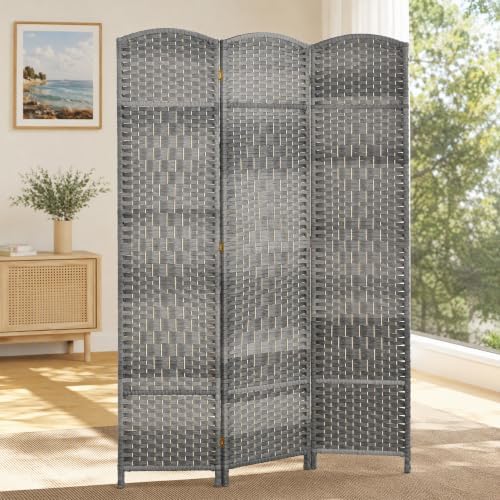 HOMCOM 3 Panel Room Divider 6 Ft Privacy Screen Hand-Woven Mixed Gray