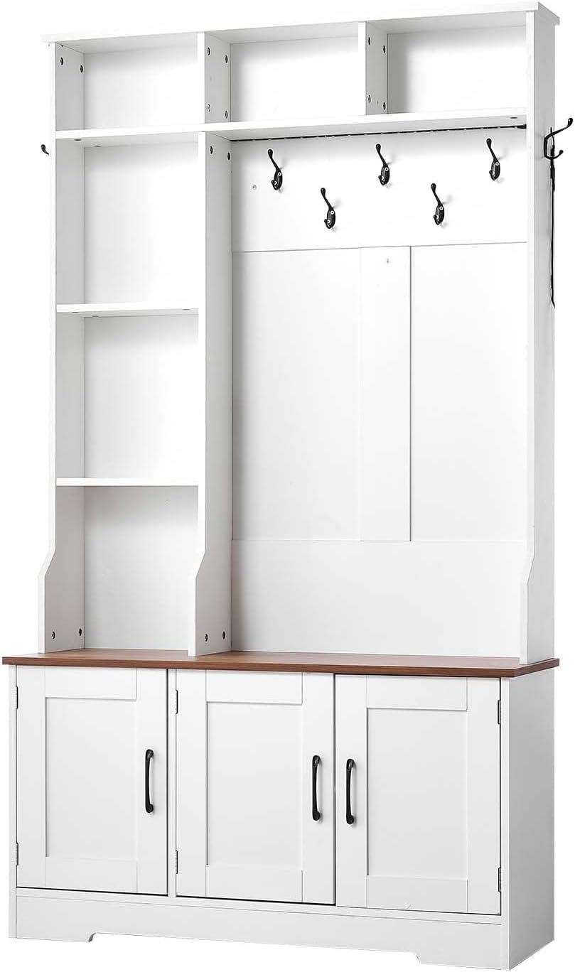 VEVOR Hall Tree with Bench and Shoe Storage, 39" Wide, Entryway Hall Tre...