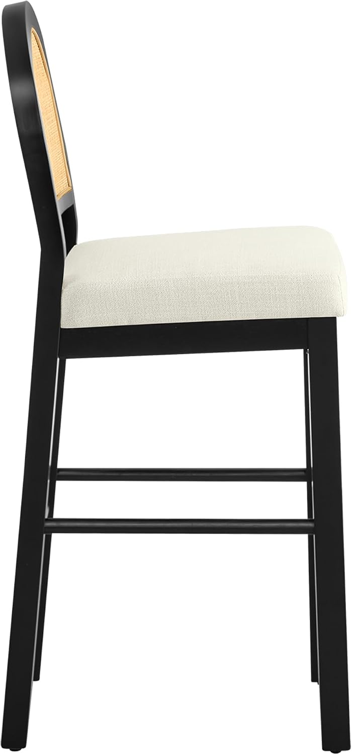 KISLOT Upholstered Rattan Bar Stools, 30'' Bar Height, Set of 3, Black