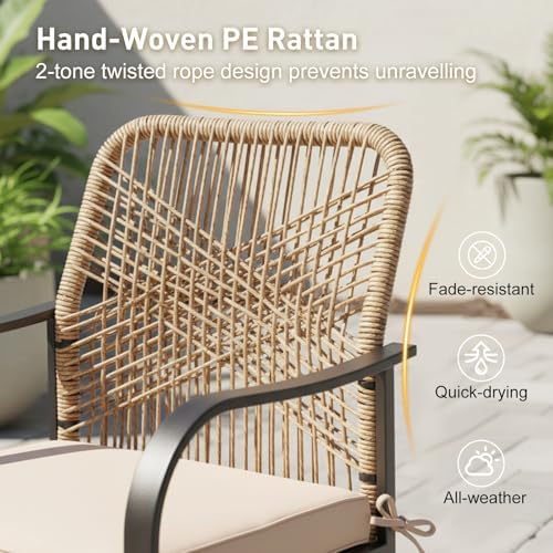 Outdoor Wicker Bar Stools Set of 2, Patio Bar Swivel Chairs