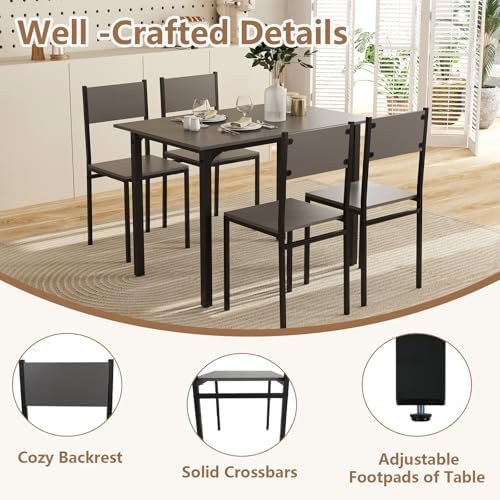 GOFLAME 5-Piece Dining Table Set, Industrial Kitchen Table and Chairs for 4 with Backrest and Metal Frame, Rectangular Space-Saving Dinette Set for Dining Room, Apartment, Small Space, Grey