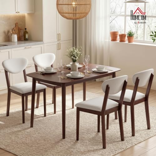 HOMCOM 5-Piece Dining Table Set for 4 with Solid Wood Frame, Cream White