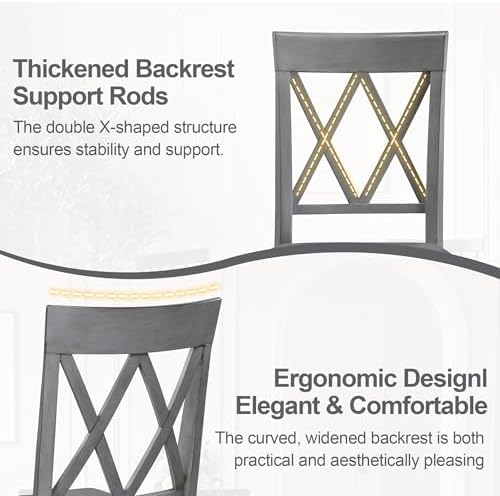 DUHOME Wood Dining Chairs Set of 2 with Cross Back,Grey