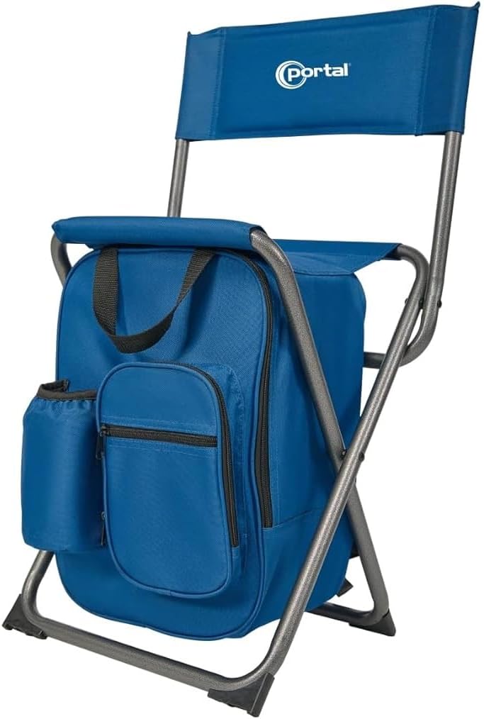Portal Backpack Cooler Chair with Backrest, Portable Folding Stool
