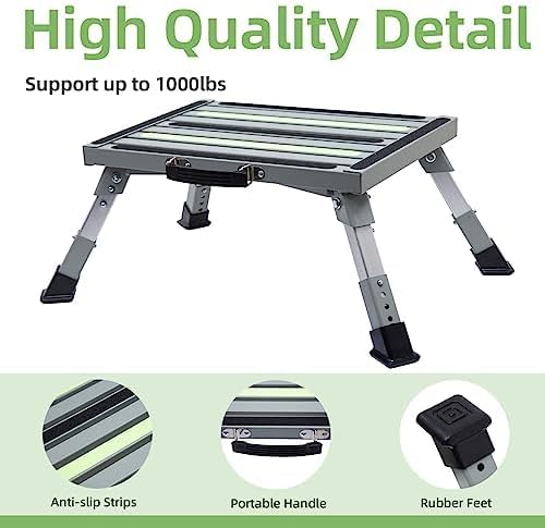 Iron RV Step Stool, 4-Level Adjustable Folding Platform, Gray
