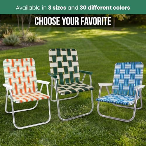 Lawn Chair USA Folding Aluminum Outdoor Patio Lawn Chair | Heavy-Duty Webbed Chairs for Camping, Sports, Beach, Yard & Tailgating | Lightweight Portable | Classic - Black and White Stripe