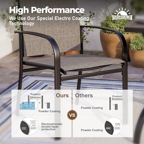 5pc Patio Dining Set for 4, Outdoor 42" Round Metal Table & 4 Brown Chairs