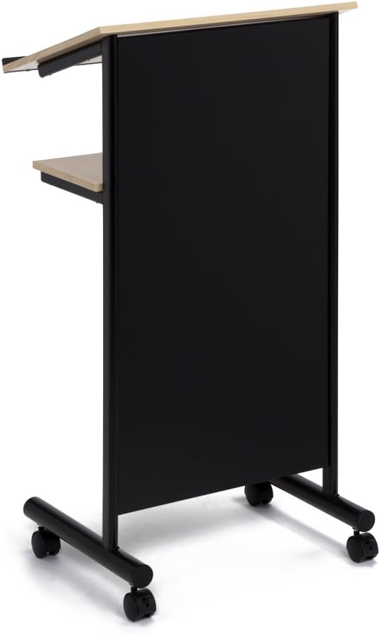 Audio-Visual Direct Wheeled Lectern - Standing Desk with Storage Shelf - Beec...