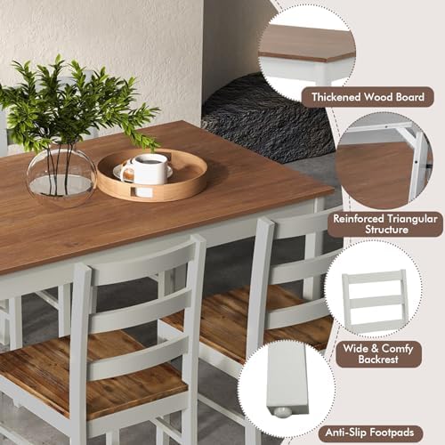 GOFLAME 5 Piece Dining Table Set for 4, Farmhouse Kitchen Table and 4 Chairs with Rubber Wood Legs, Space-Saving Wooden Dinette Set for Small Space, Dining Room, Breakfast Nook, Brown