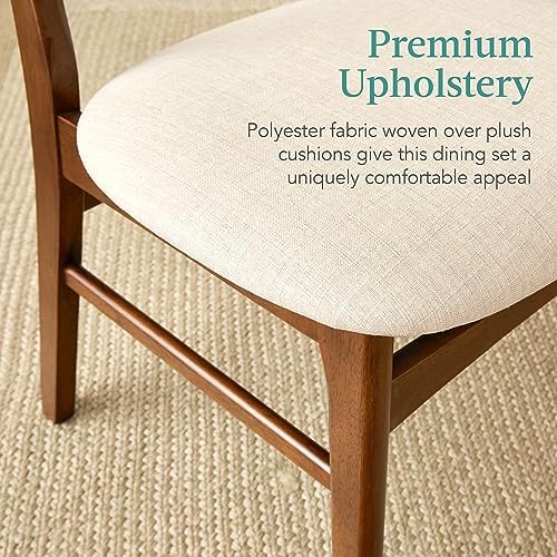 Best Choice Products 6-Piece Wooden Dining Set, Mid-Century Modern Table & Upholstered Chair Set w/Bench Seat, Rubberwood Legs - Walnut/Cream