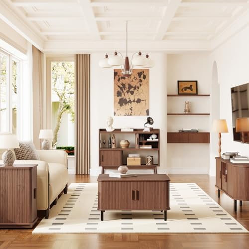 ONBRILL 44" Sideboard Buffet Cabinet with Outlet & Sliding Door, Wlanut
