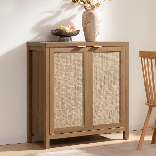 SICOTAS Sideboard Buffet Cabinet with Large Storage, Rattan Boho Credenza
