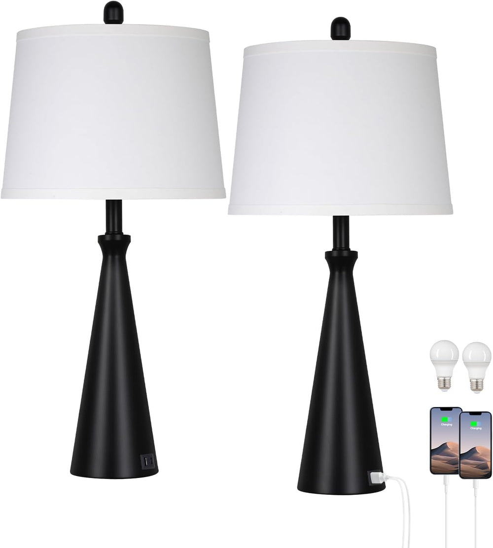 Rinweey 28" Black Table Lamps Set of 2, Touch Control Tall Living Room L...