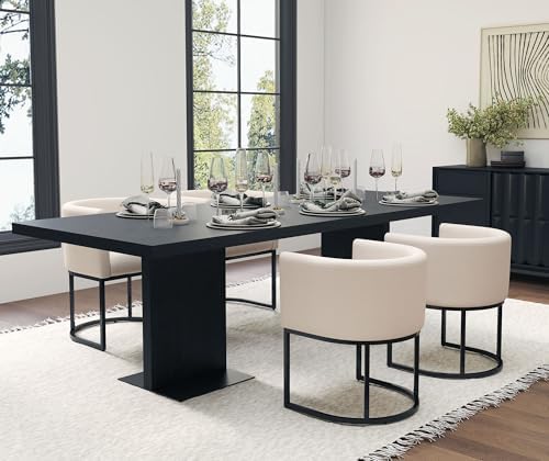 HNY Mid Century Modern Upholstered Barrel Dining Chairs with Arms Set of 6, Linen Kitchen & Dining Room Chairs, 18.5" Wide Accent Chairs for Dining Room Living Room with Black Metal Frame, Cream