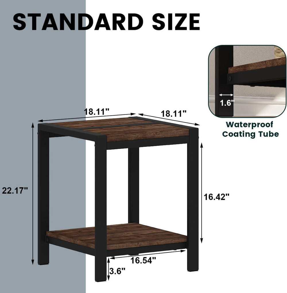 BON AUGURE Square End Table Living Room Set of 2, Side Table, Rustic Oak