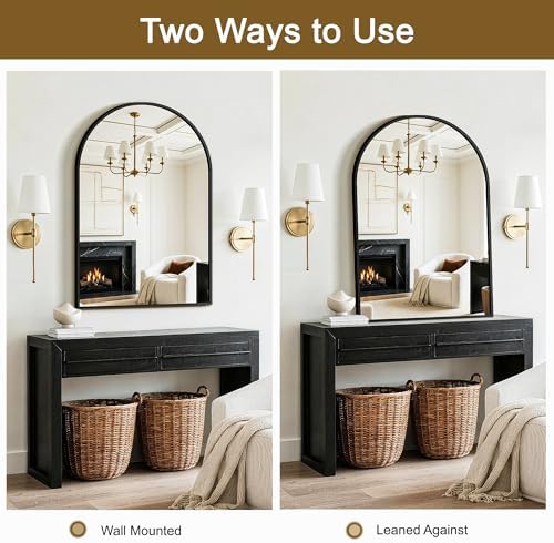 FGU Arched Bathroom Mirror for Over Sink 2 Pack 38"x26" Black Vanit...