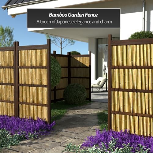Red Lantern 6 x 3 ft. Japanese Bamboo Kumo Fence Panel, 6ft. x 3ft, Brown