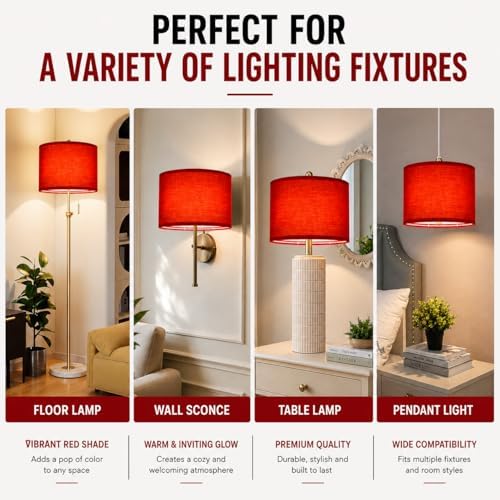 Lamp Shades Set of 2, Red Drum Lamp Shades, 11.8 x 11.8 x 7.9 Inch