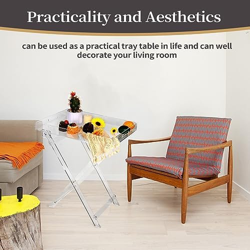 Acrylic Folding Square Tray Table, Clear, 24x20x14 inch, Home, Bar & Showroom Use