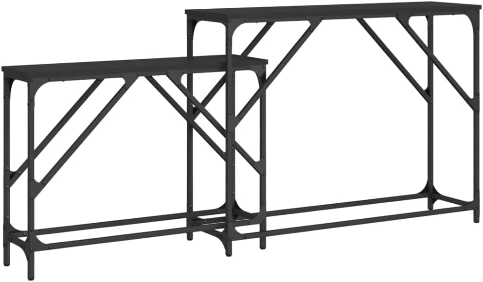 Nesting Console Tables 2 pcs Black Engineered Wood | Space-Saving Nesting Design, Sturdy Metal Frame, Easy to Clean, Versatile for Living Room, Hallway, Office