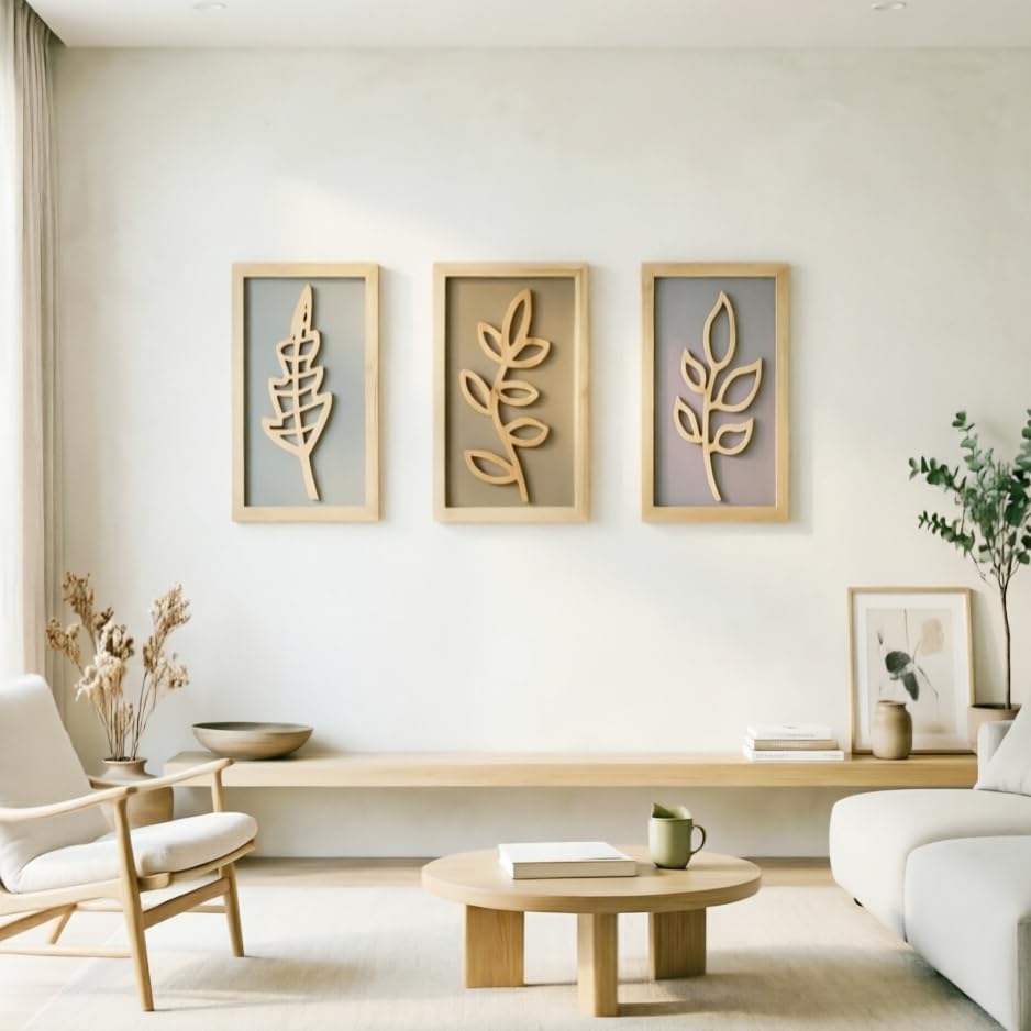 3D Framed Wall Art, Boho Wall Decor, Set of 3, Natural Wall Sculptures