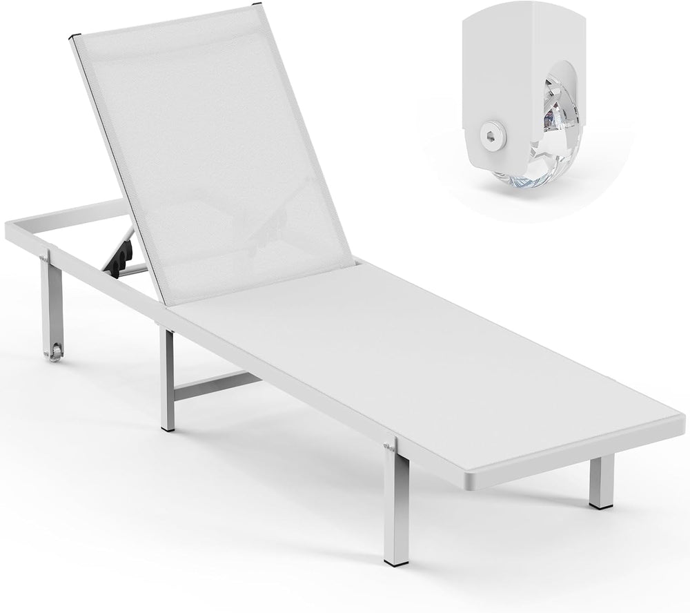 Lounge Chair Outdoor with Wheels, Aluminum Chaise Lounge Outdoor Chair with 5...