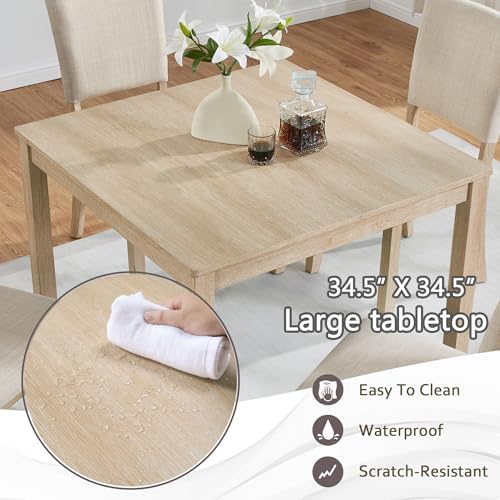 Harper & Bright Designs Modern 5-Piece Wooden Dining Table Set for 4 - Small Space 34.5" Square Kitchen Table & Upholstered Seats Chairs,Compact Apartment Dining Set,Light Oak + Beige