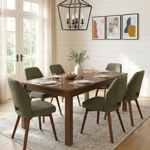 Dining Table for 6, Farmhouse Rectangular Kitchen Table, Walnut Wood