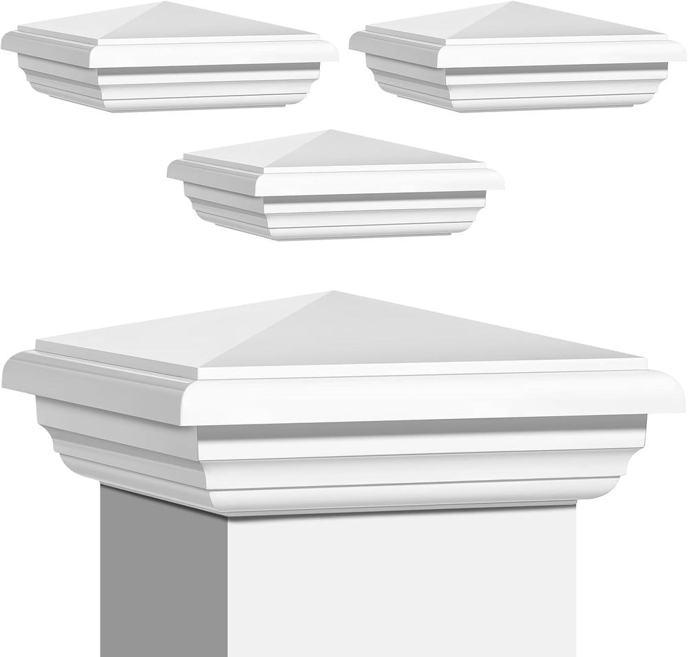 Sasylvia 4 Pcs 4 x 4 Inch Vinyl Fence Post Caps, White