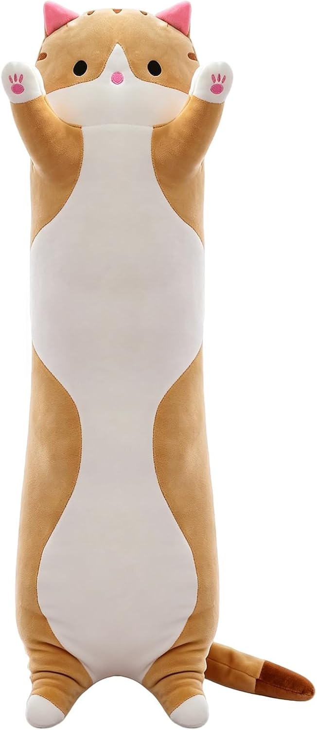 Cute Long Cat Plush Body Pillow, Soft Stuffed Animals 35.4 Inch