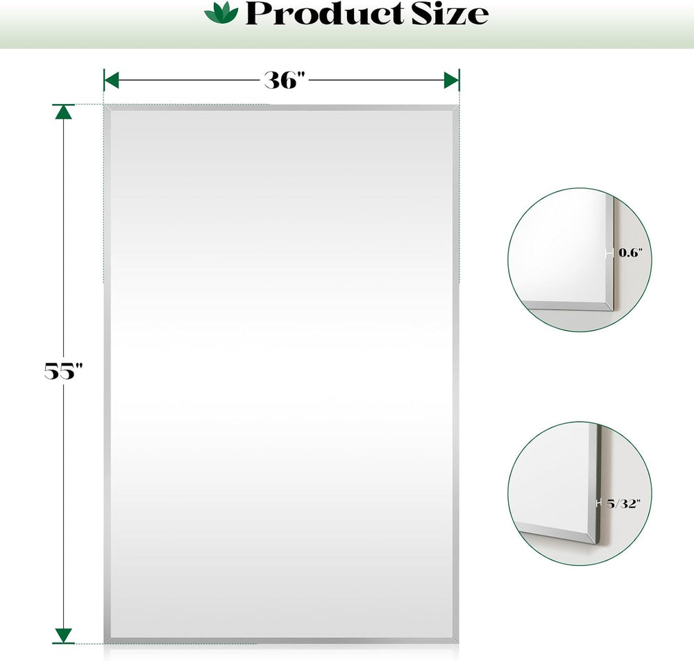 Beveled Bathroom Mirror 55"x36", Frameless Mirror for Wall
