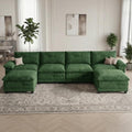 140" Modular Sectional Couch, U Shaped Cloud Sofa for Living Room | Comfortable Foam Cushions, Sturdy Frame, Appealing Appearance, Easy Assembly, Soft Chenille, Modular Design, Green