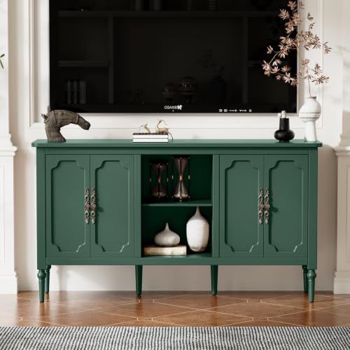 59" Vintage Sideboard Buffet Cabinet with Adjustable Shelves, Green