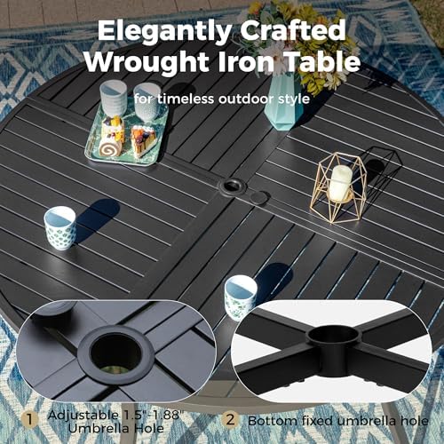 MIXPATIO 5pc Patio Dining Set, 42" Round Metal Table, 4 Rattan Chairs