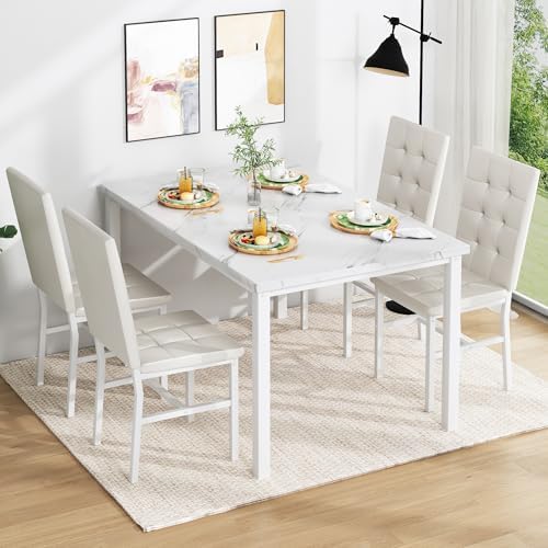 AWQM Dining Table Set for 4, Kitchen Table and Chairs Set, White