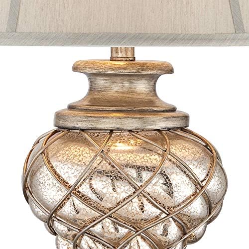 Mercury Glass 33 3/4" Large Table Lamps Set of 2 LED Night Light