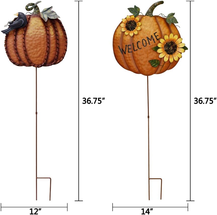 Metal Pumpkin Garden Stakes Welcome Sign Decorative Yard Sign Fall Decor