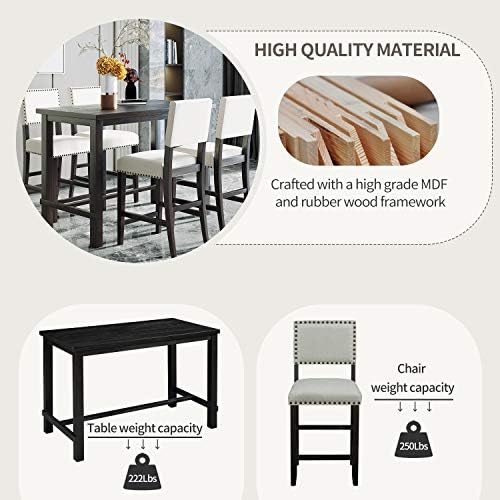 Merax 5 Piece Dining Table Set for 4, Counter Height, Espresso