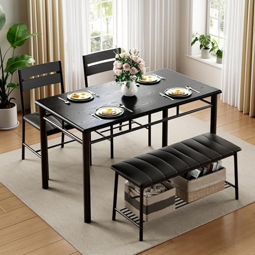 IRONCK Dining Table Set for 4, Kitchen Table and Chairs Set, Black