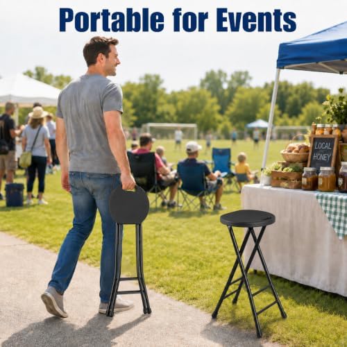 folding stools black 24 inch foldable bar stool showing dimensions