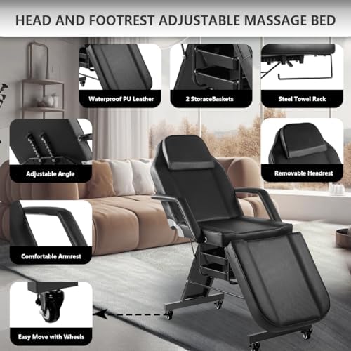 Facial Chair with Wheels and 10X Magnifying Floor Lamp Esthetician Light 73in...