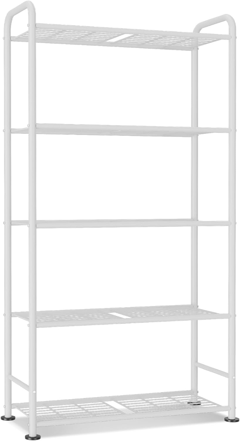 VTRIN Storage Shelves, 5 Tier Garage Shelving with Leveling Feet, Sturdy Metal Shelf Organizer Standing Heavy Duty Shelving Unit for Pantry, Kitchen, Room, 34" W x 13.4" D x 67.5" H, White
