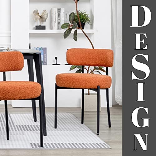 DYHOME Boucle Dining Chairs Set of 4, Upholstered Dining Room Chairs Orange