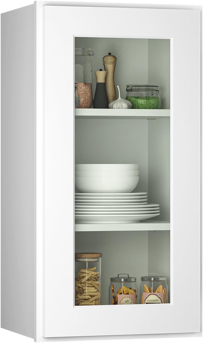 ROOMTEC RTA Wall Mounted Soft Close Cabinet with Tempered Glass Door