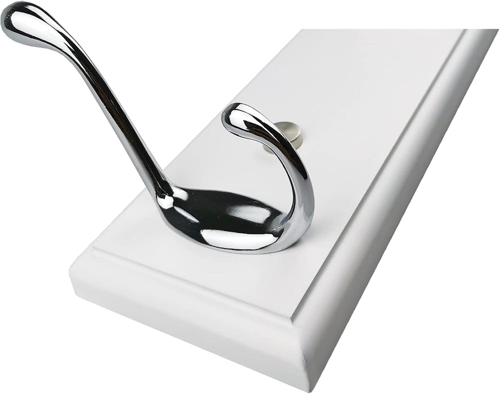 Wooden Wall Mounted Coat Rack – 35 Inch, White with 7 Silver Hooks for Entryw...