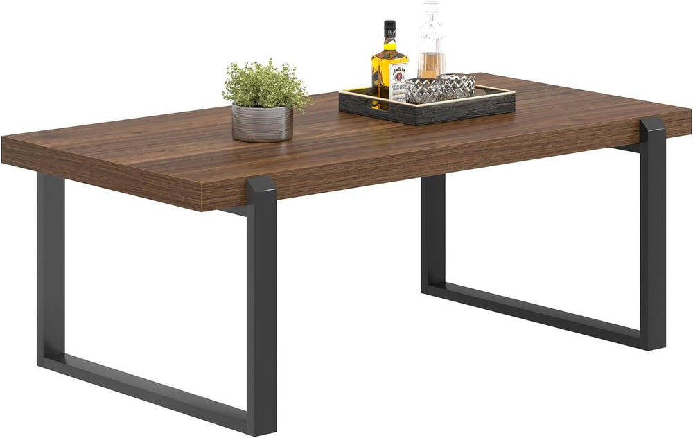 FOLUBAN Modern Coffee Table, Rustic Wood and Metal Center Table, Industrial R...