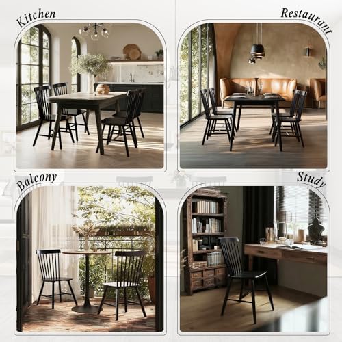 Windsor Dining Chairs Set of 4, Spindle Back Wooden Chairs