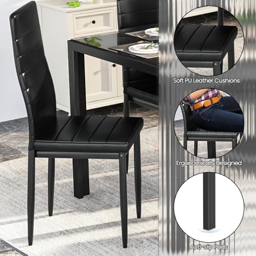 Recaceik 7 Piece Dining Table Set for 6, Tempered Glass Kitchen Table and PU Leather Chairs, Modern Dining Room Table Set for Small Space, Apartment